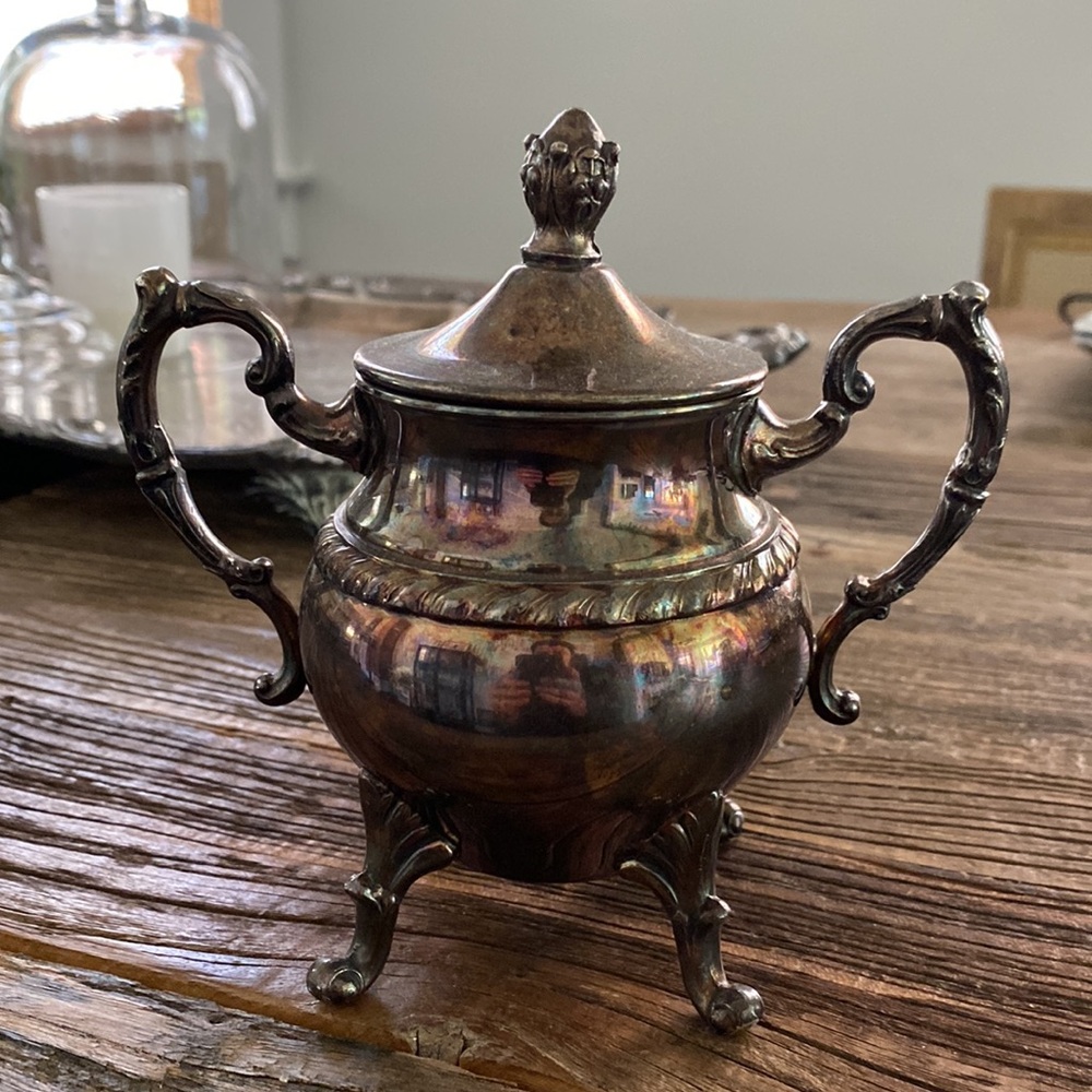 Vintage Antique Sheffield Silver on Copper Footed Sugar Bowl with Lid